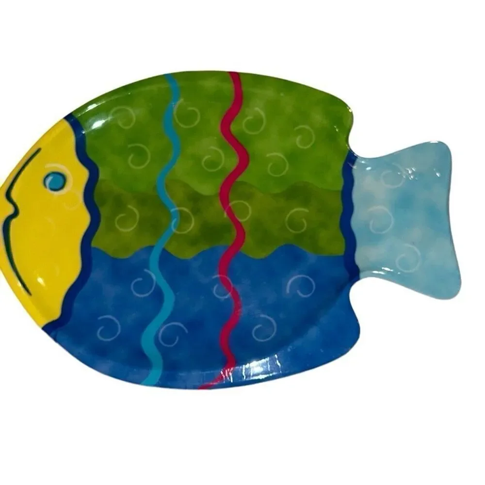 Multicolor Tropical Fish Glass Tumblers and Plates Set
